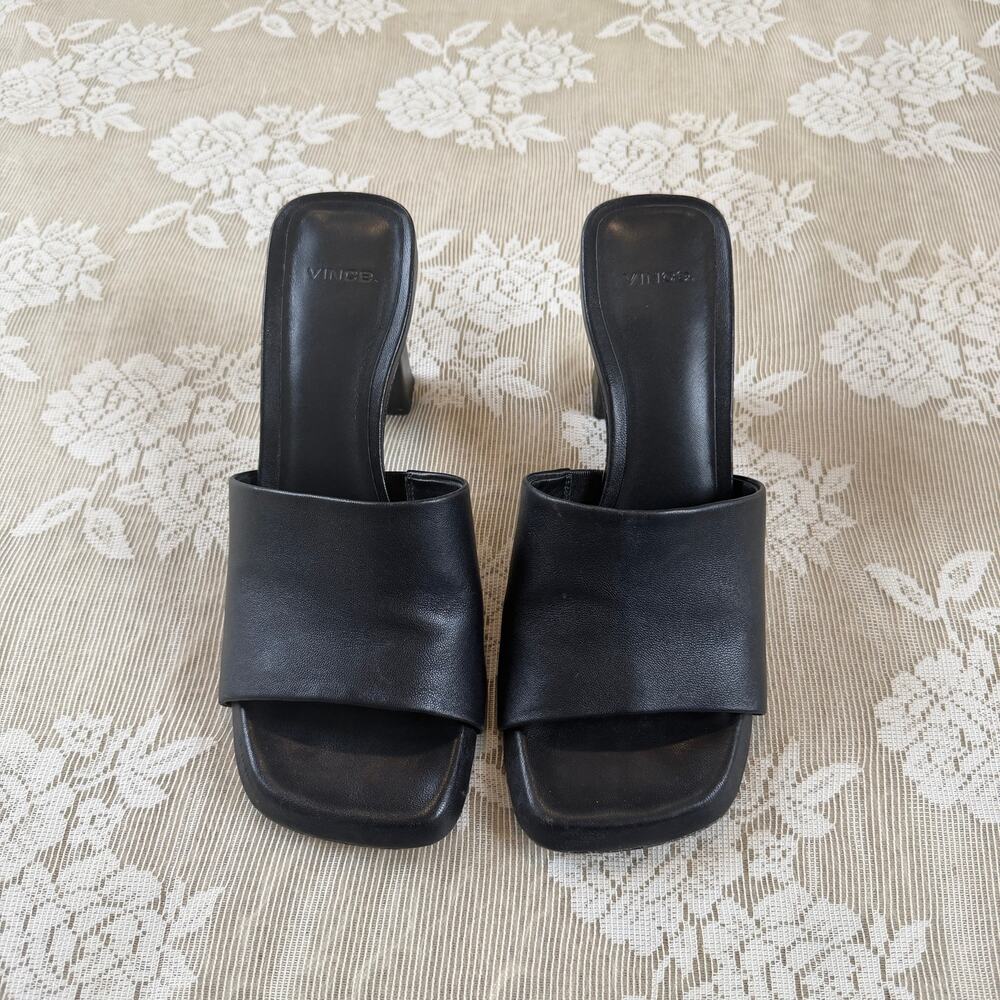 Vince Black Leather Square Toe Mule Heels Size 8.5